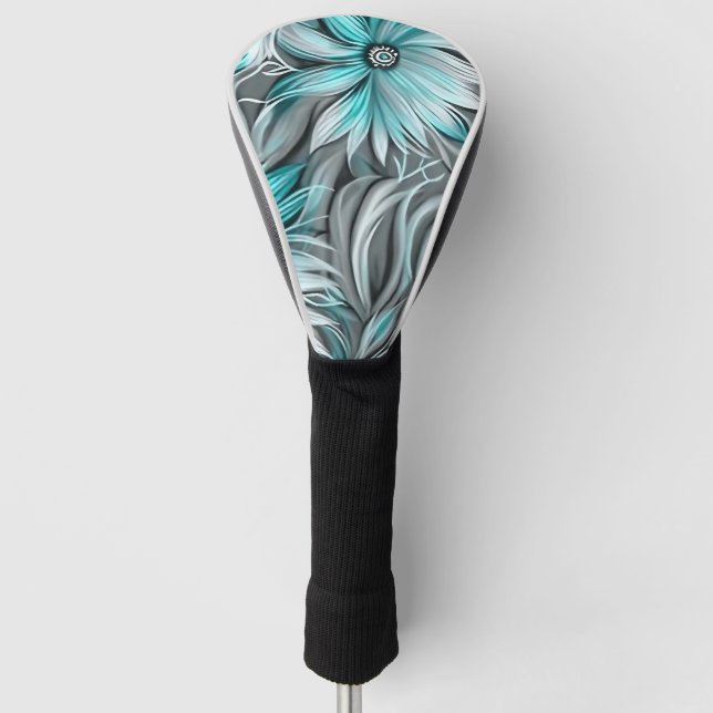 Beautiful Aquamarin Floral Print Golf Headcover (Vorderseite)