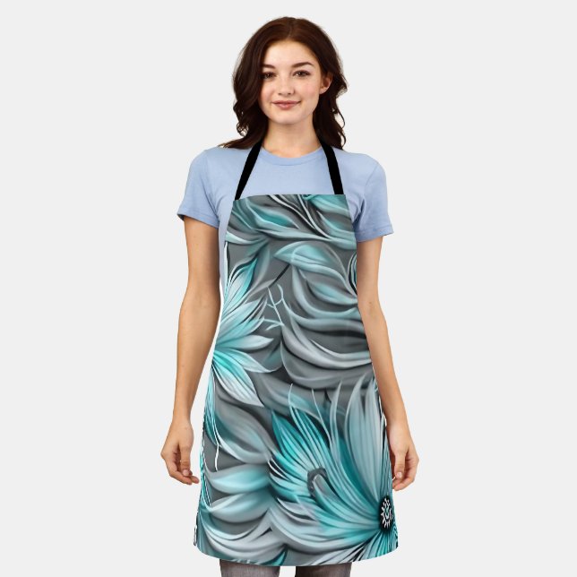 Beautiful Aquamarin Floral Print Schürze (Getragen)