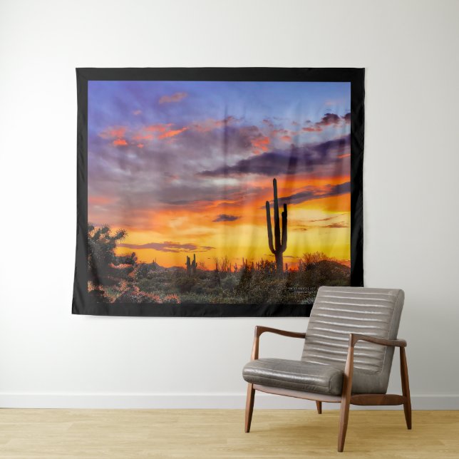 Beautiful Arizona Sunset Saguaro und Cholla Cactus Wandteppich (Beispiel (Horizontal))