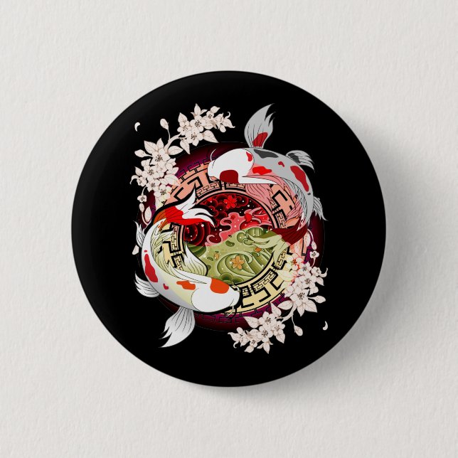 Beautiful Art japanische Blume Koi Fish Button (Vorderseite)