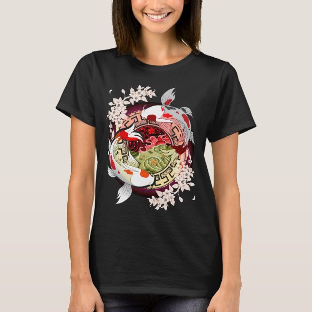 Beautiful Art japanische Blume Koi Fish T-Shirt (Vorderseite)
