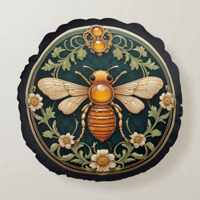 Beautiful Art Nouveau Bee Rundes Kissen (Vorderseite)