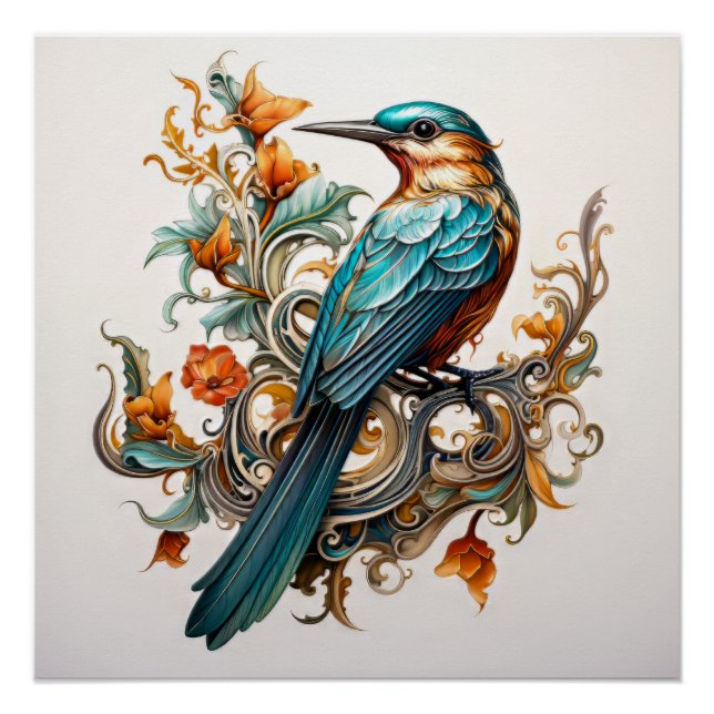 Beautiful Art Nouveau Bird Poster (Vorderseite)