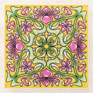 Beautiful Art Nouveau tile with Iris flowers Glasuntersetzer