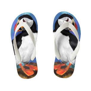 Beautiful Atlantic Puffin Bird Kid's Flip Flops