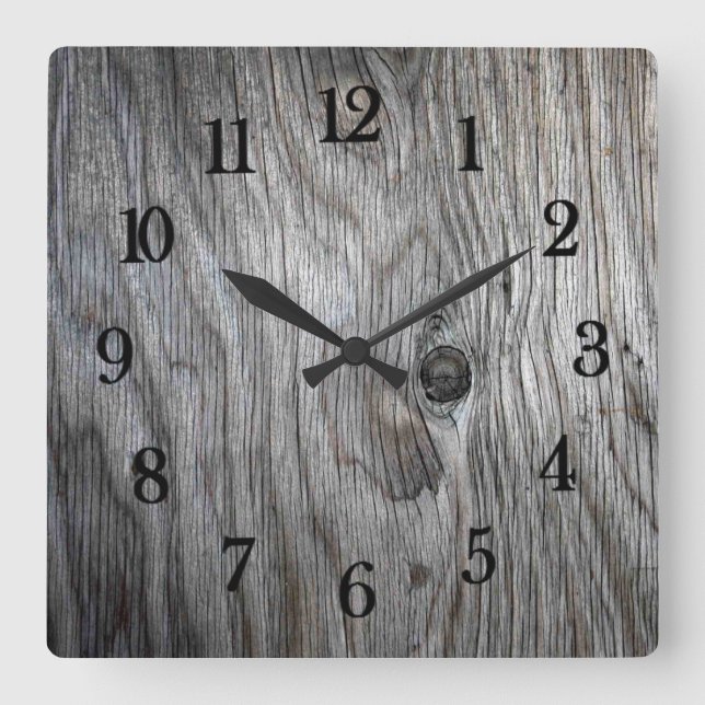 Beautiful authentic Rustic looking Reclaimed wood Quadratische Wanduhr (Vorderseite)