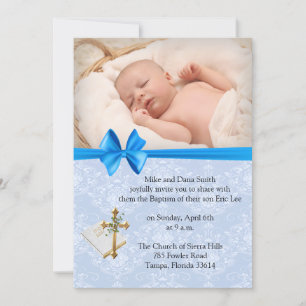 Beautiful Baby Blue Damask Boy Taufe Einladung