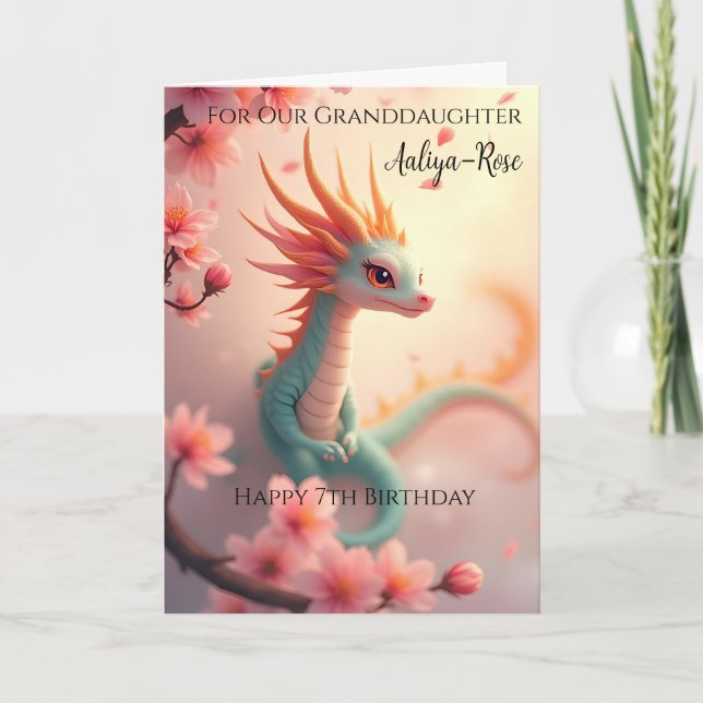 Beautiful Baby Dragon Grandtochter 7. Geburtstag Karte (Vorderseite)