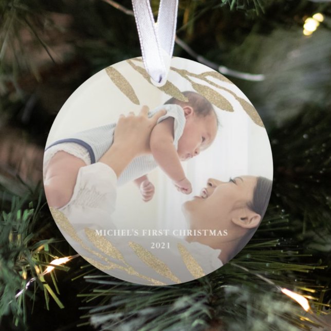 Beautiful Baby's First Christmas Botanical Foto Ornament (Von Creator hochgeladen)