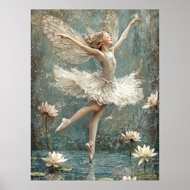 Beautiful Ballerina Fairy Lily Pond Weiße Blume Poster (Vorne)