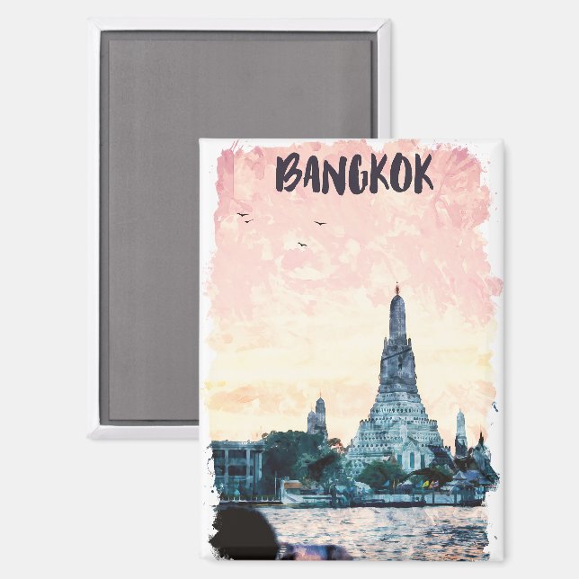 Beautiful Bangkok Thailand City Sunset Watercolor Magnet (Vorderseite/Rückseite)