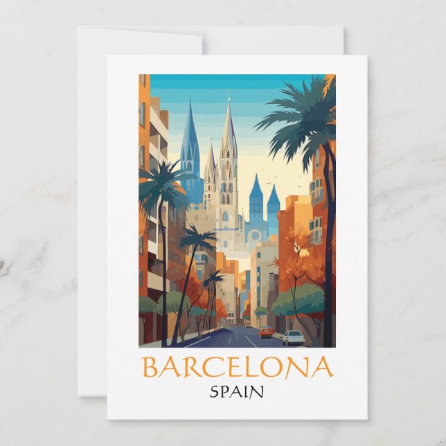 Beautiful Barcelona Spain Retro Vintage Travel Karte (Vorderseite)