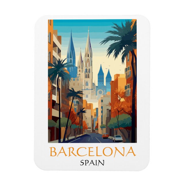 Beautiful Barcelona Spain Retro Vintage Travel Magnet (Vertikal)