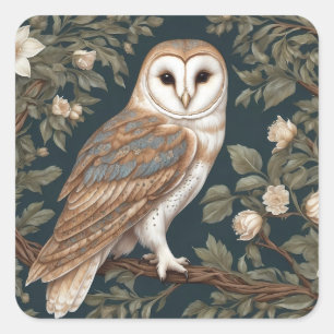 Beautiful Barn Owl William Morris Inspiriert Quadratischer Aufkleber