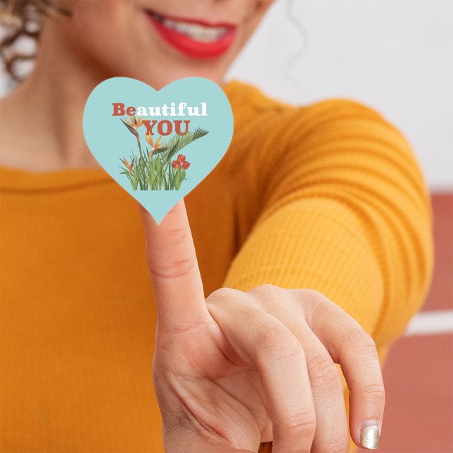 Beautiful Be You Orange Floral Sea Oam Green Herz-Aufkleber (Von Creator hochgeladen)