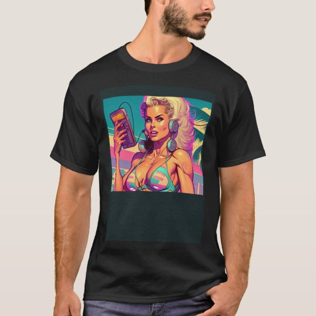 Beautiful Beach Girl In Retro Style T-Shirt (Vorderseite)