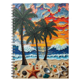 Beautiful Beach Scene with Palm Trees Notizblock