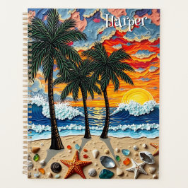 Beautiful Beach Scene with Palm Trees Personalized Planer
