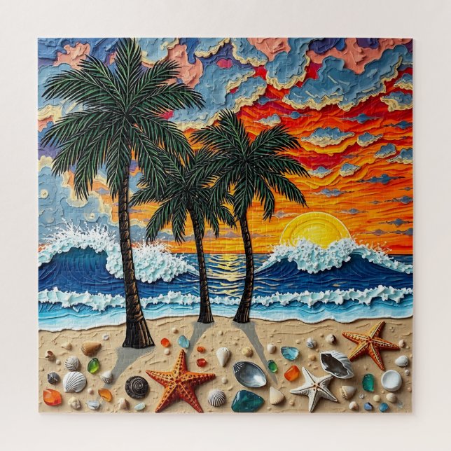Beautiful Beach Scene with Palm Trees Puzzle (Vertikal)