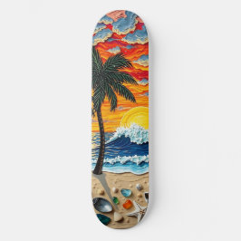 Beautiful Beach Scene with Palm Trees Skateboard