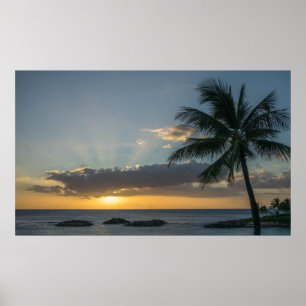 Beautiful Beach Sunset Palm Trees Clouds Islands Poster