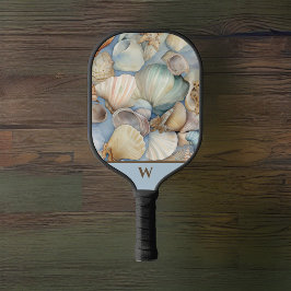 Beautiful Beachy Watercolor Muscheln Monogram Pickleball Schläger