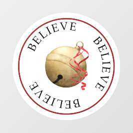 Beautiful BELIEVE Jingle Bell on White Christmas Fensteraufkleber