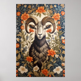 Beautiful Big Horn Sheep William Morris Inspired Poster