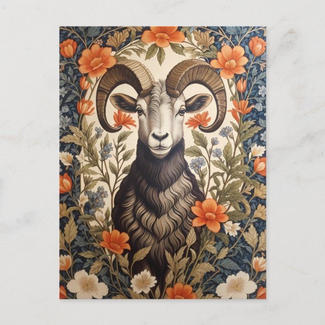 Beautiful Big Horn Sheep William Morris Inspired Postkarte (Vorderseite)