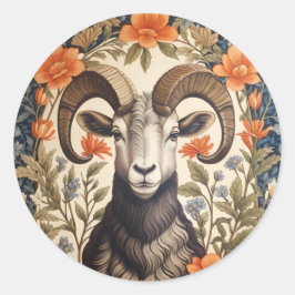 Beautiful Bighorn Sheep William Morris Inspired Runder Aufkleber