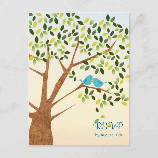 Beautiful Bird Tree Reply Card Einladungspostkarte (Vorderseite)