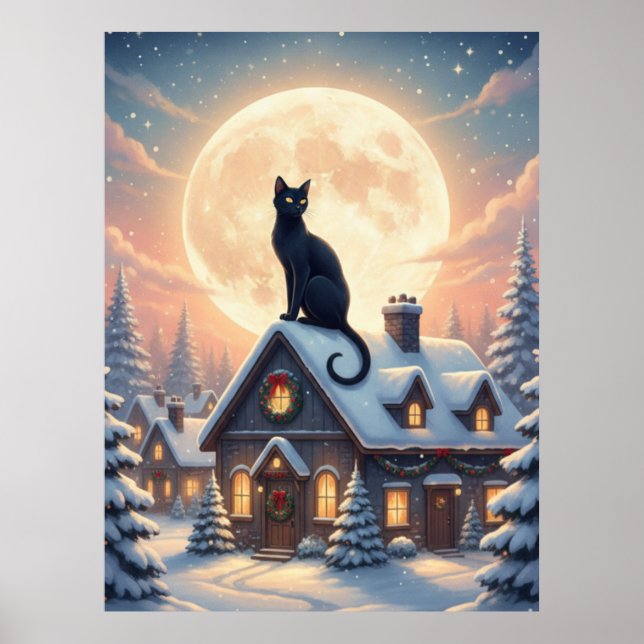 Beautiful Black Cat Sitting In The Clouds Poster (Vorne)