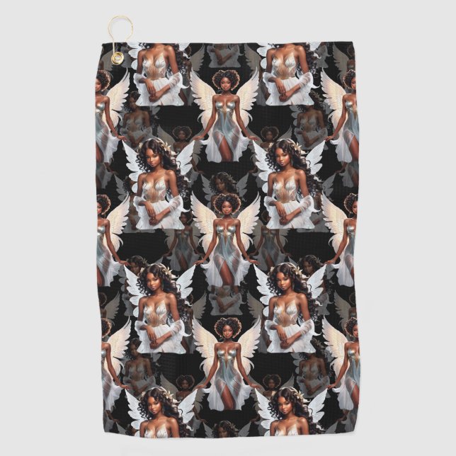 Beautiful Black Girl Angels Pattern Design -Dark Golfhandtuch (Vorderseite)