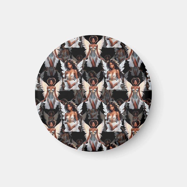 Beautiful Black Girl Angels Pattern Design -Dark Magnet (Vorne)