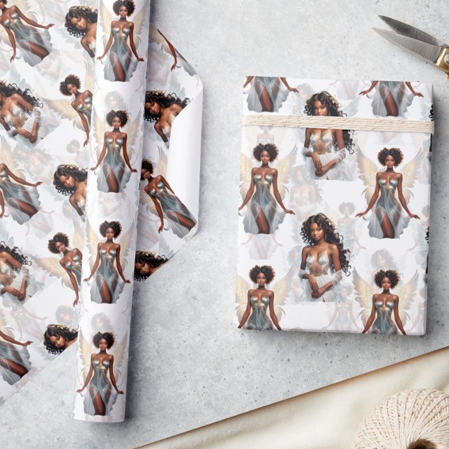 Beautiful Black Girl Angels Pattern Design  Geschenkpapier (Von Creator hochgeladen)