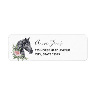 Beautiful Black Horse Head Portrait Watercolor