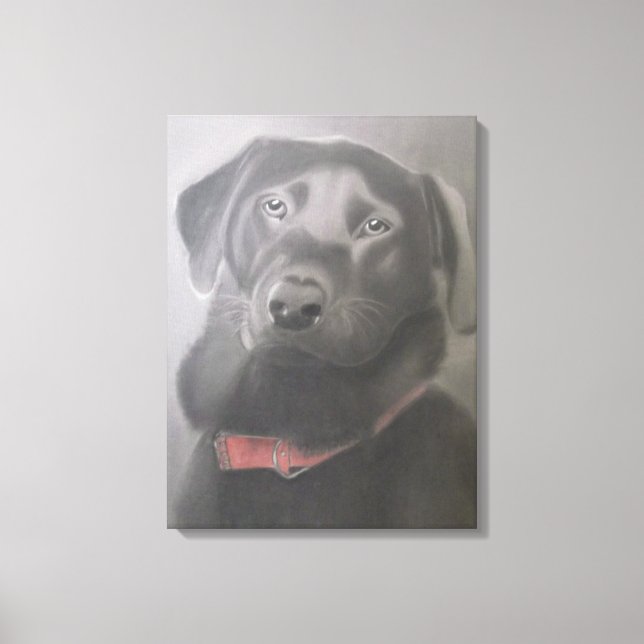 "Beautiful Black Labrador" Holzkohle Zeichnend Leinwanddruck (Vorderseite)