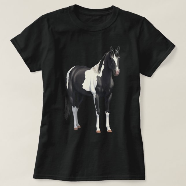 Beautiful Black Pinto Paint Horse T-shirt (Design vorne)