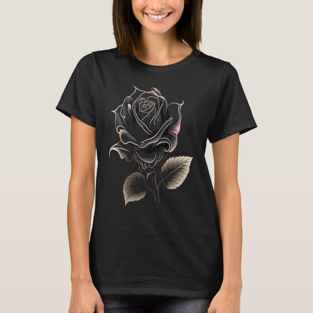 Beautiful Black Rose Flower T-Shirt (Vorderseite)