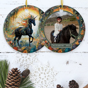 Beautiful Black Unicorn Custom Foto Keramik Ornament