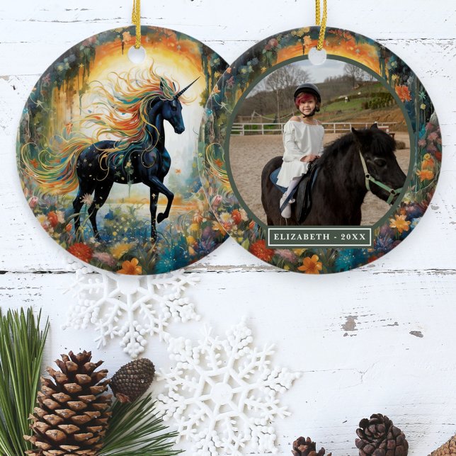 Beautiful Black Unicorn Custom Foto Keramik Ornament (Von Creator hochgeladen)