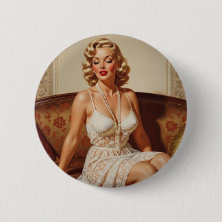 Beautiful blonde pin-up 50's art button