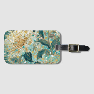 Beautiful Blooming Flowers with Green Gold Pattern Gepäckanhänger