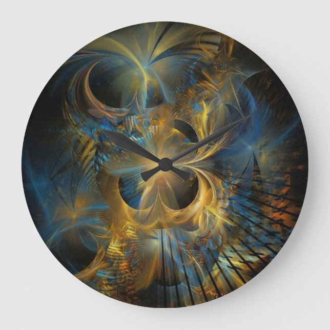 Beautiful Blue And Gold Fractal Große Wanduhr (Vorderseite)