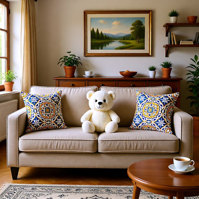 💙 Beautiful blue Azulejos IV mittel tile Kissen (Beautiful blue Azulejos IV medium tile Throw Pillow)