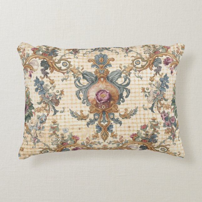 Beautiful, Blue Beigi Gold Ornament Flowers Dekokissen (Vorderseite)