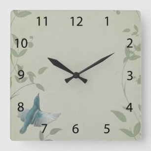 Beautiful Blue Bird Quadratische Wanduhr