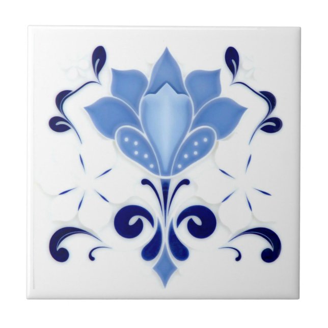 Beautiful Blue Blume Keramik Tile Fliese (Vorderseite)