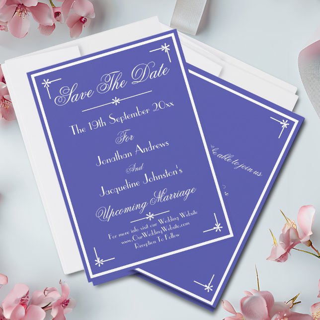 Beautiful Blue Boho Luxury Classic Chic Wedding Save The Date (Beautiful Blue with White Script - Boho Luxury Classic Chic Wedding Save The Date Cards.)