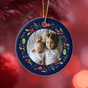 Beautiful Blue Botanic Foto Custom Christmas Keramik Ornament